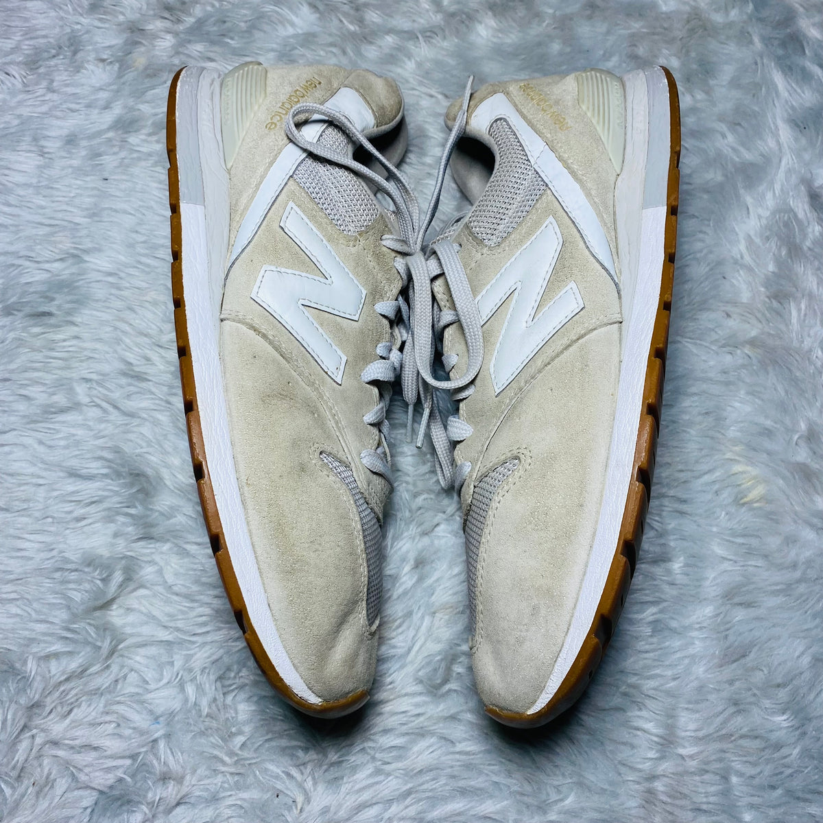 New Balance 996 Off-White Suede Gum Sole Sneakers (Size 45)