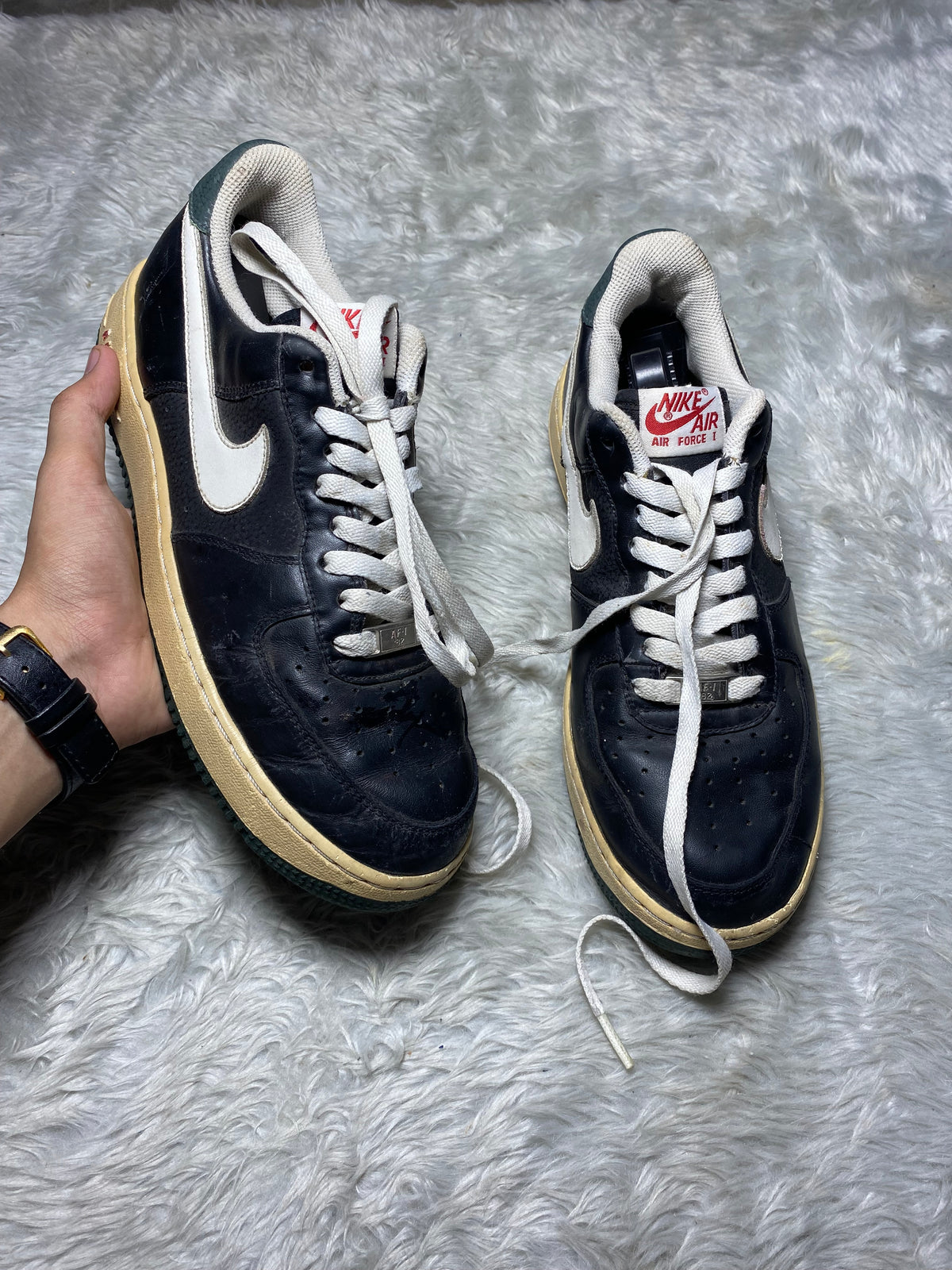 N-i-k-e Air Force 1 Low Vintage Black Sail Dark Pine Sneakers(Size 42)